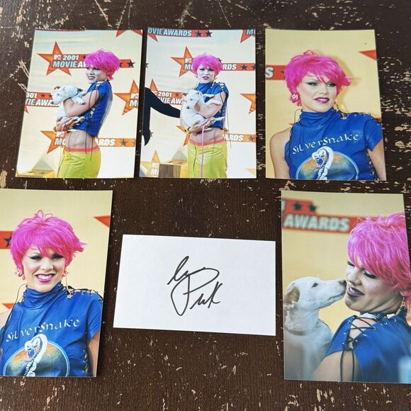 Other - PINK Autographed Card Signed + 5 4x6 Photos 2001 MTV Movie Awards Singer Actress